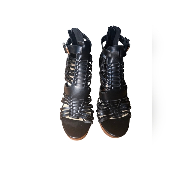 Justfab Helena Black faux leather gladiator platform Heels Sandals Womens 7.5 - Picture 2 of 12